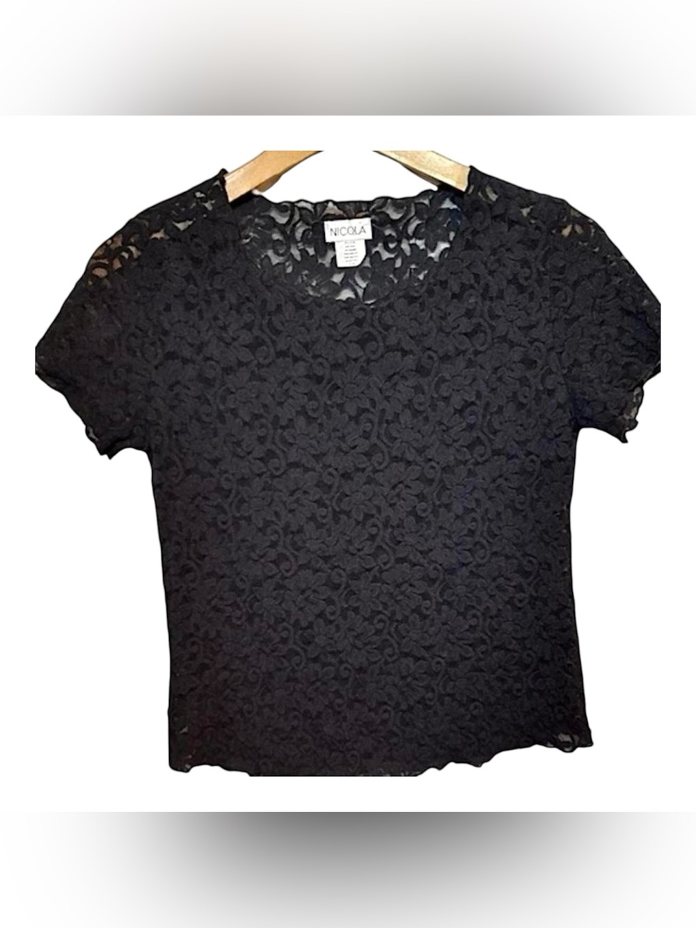 Vintage Nicola Black Floral Lace Top Sheer Stretch Gothic Y2K No Size Tag